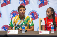 Damor Miller and Shanova Douglas, two track and field athletes on the panel with Howard County and Howard County Community College officials to promote the planned indoor track facility.