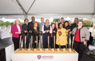 Howard Community College President Dr. Daria J. Willis is joined by National Cyber Director Harry Coker, Jr., Maryland Secretary of Labor Portia Wu, elected officials and speakers at the ceremonial groundbreaking for the college’s upcoming workforce development and trades center.